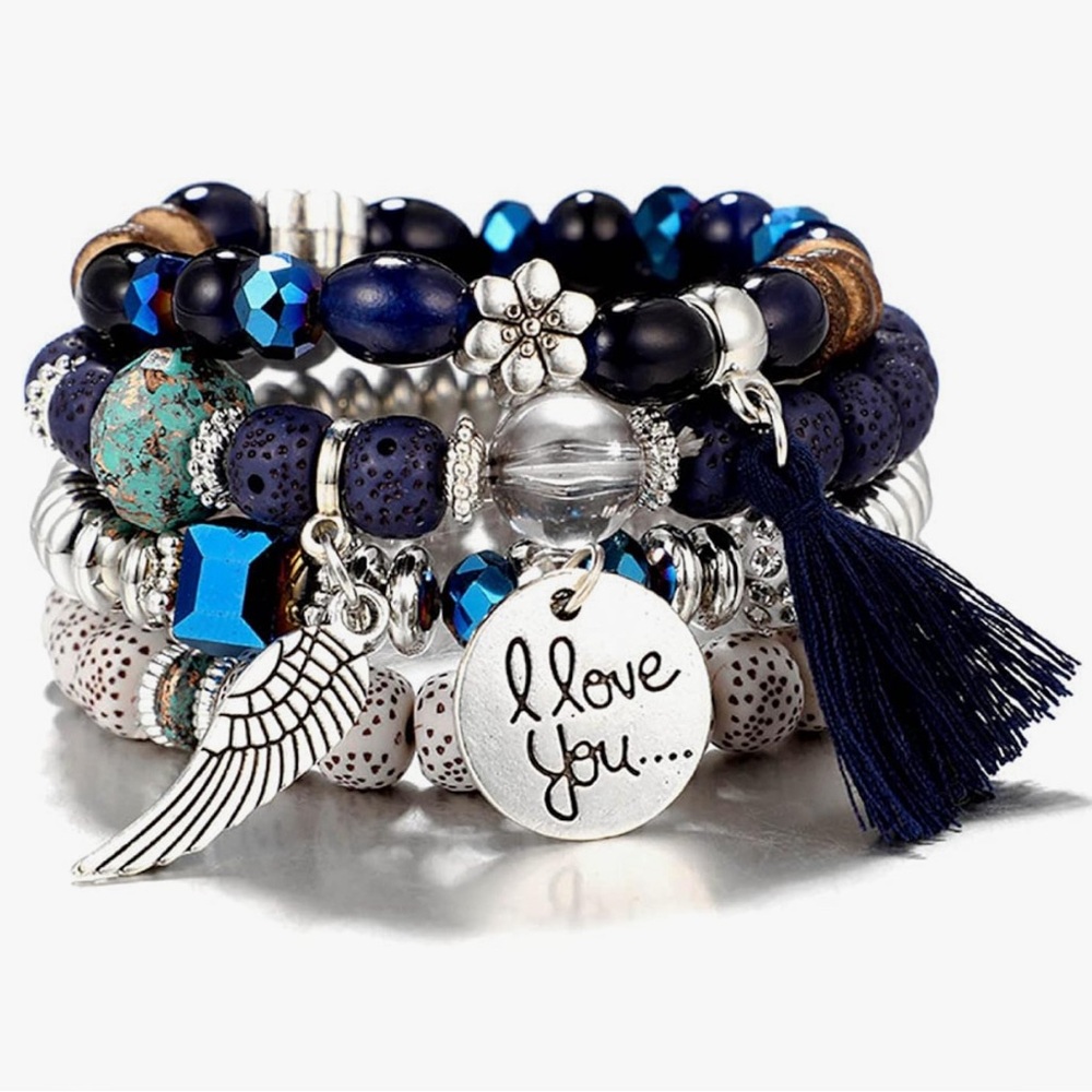Boho Wings Letter Tassel Flower Beaded Bracelet Jewelry